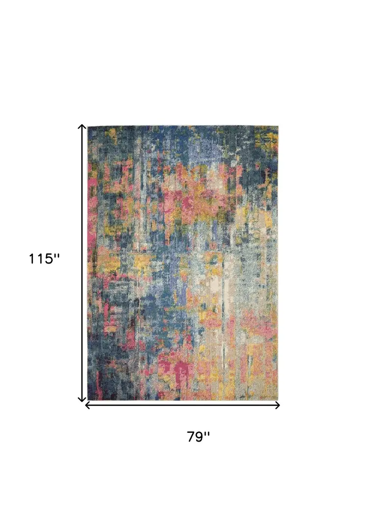 7' X 10' Blue and Yellow Abstract Power Loom Area Rug