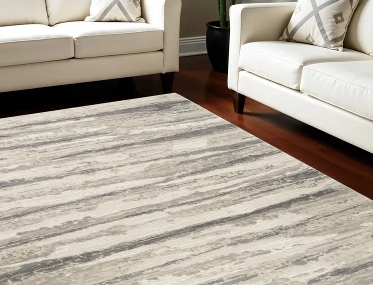 6' X 9' Ivory Black and Gray Abstract Non Skid Area Rug