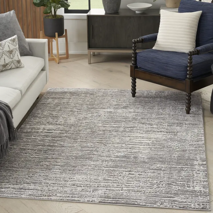 6' X 9' Ivory and Gray Abstract Non Skid Area Rug