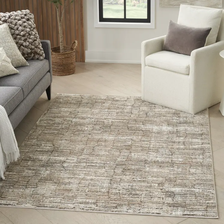 6' X 9' Brown and Ivory Abstract Non Skid Area Rug