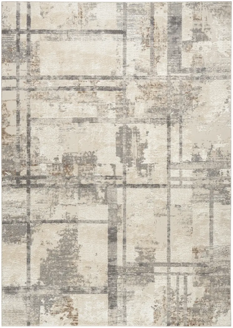 6' X 9' Ivory Black and Gray Abstract Non Skid Area Rug