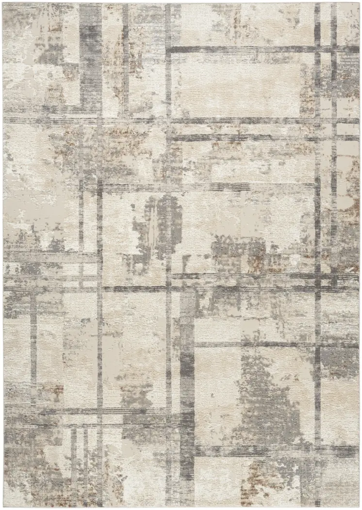 6' X 9' Ivory Black and Gray Abstract Non Skid Area Rug