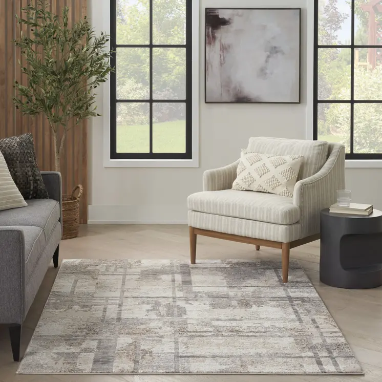 6' X 9' Ivory Black and Gray Abstract Non Skid Area Rug