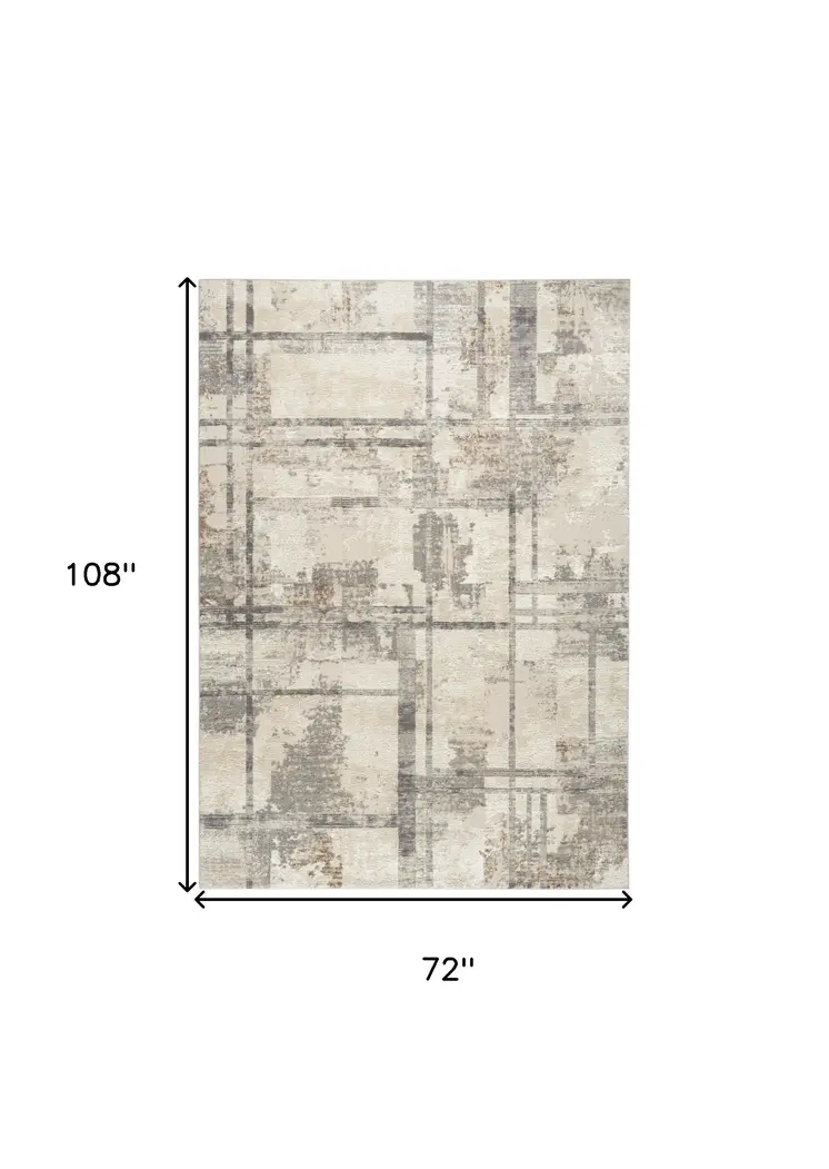 6' X 9' Ivory Black and Gray Abstract Non Skid Area Rug