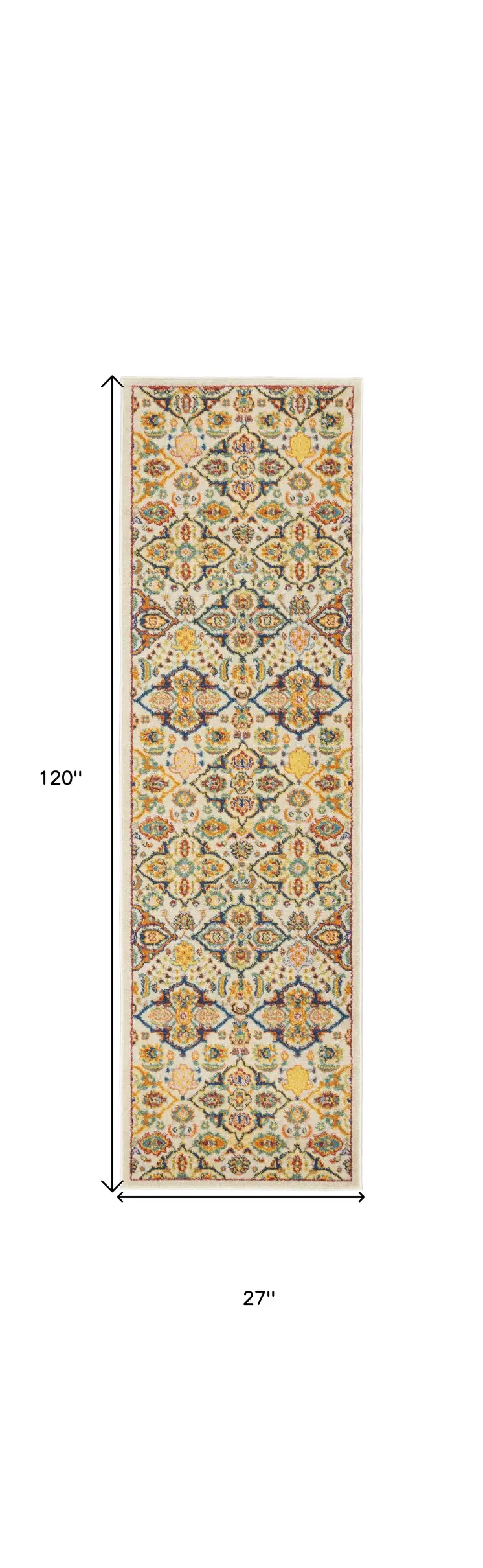 10' Ivory And Blue Floral Runner Rug