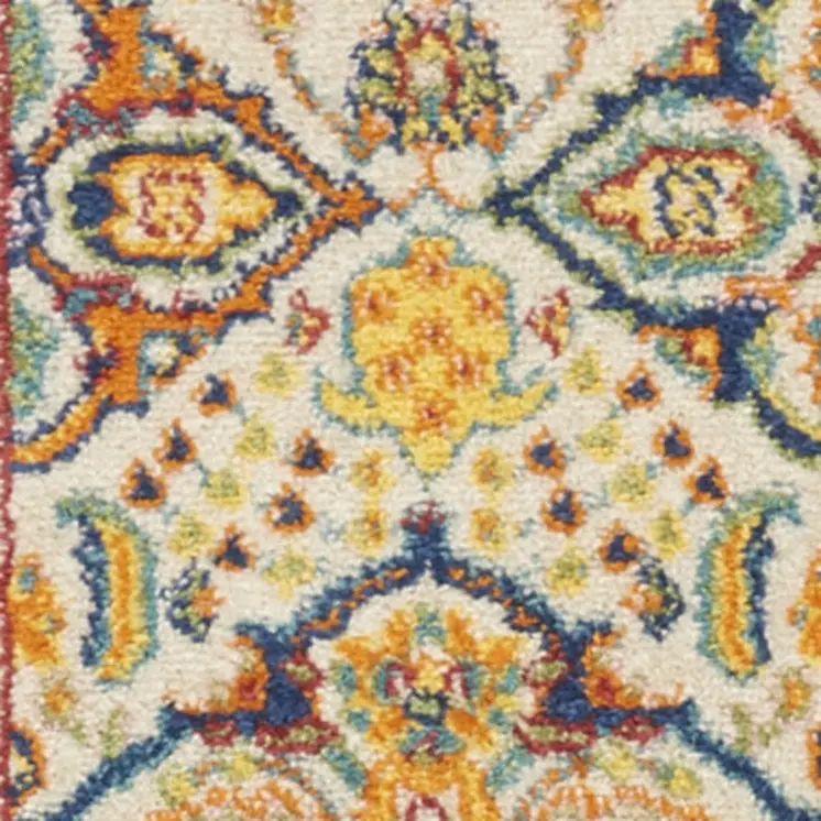 10' Ivory And Blue Floral Runner Rug