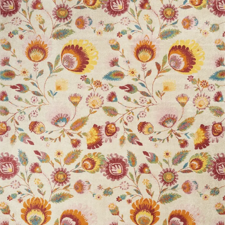 8' X 10' Cream Floral Power Loom Area Rug