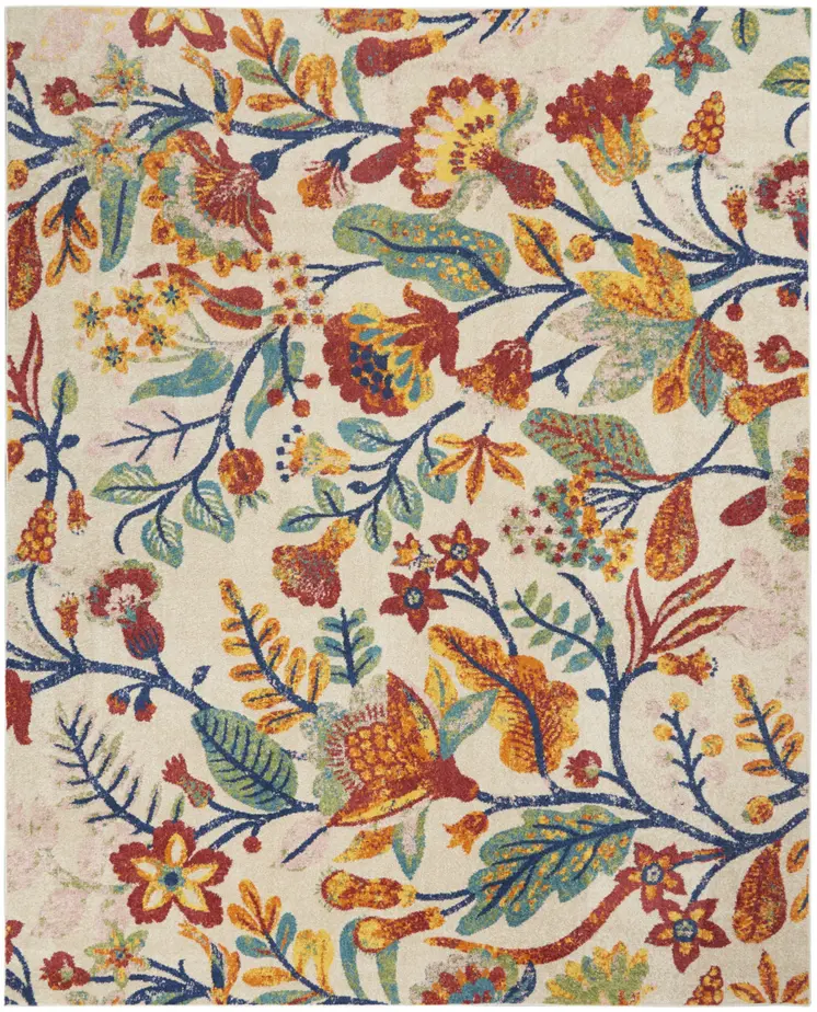 8' X 10' Cream Floral Power Loom Area Rug