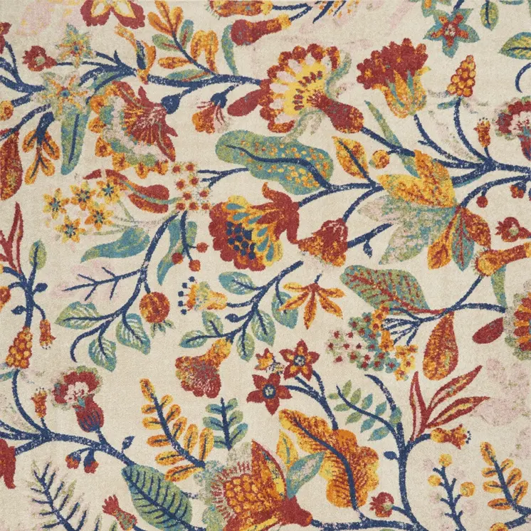 8' X 10' Cream Floral Power Loom Area Rug