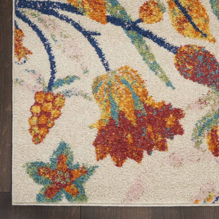 8' X 10' Cream Floral Power Loom Area Rug