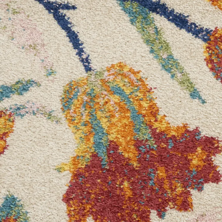 8' X 10' Cream Floral Power Loom Area Rug