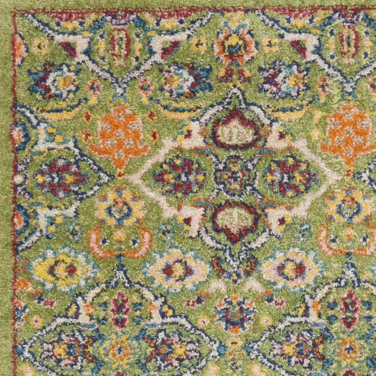 10' Green And Red Floral Runner Rug