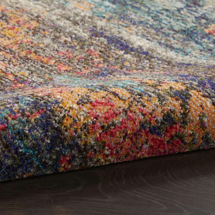 7' X 10' Blue Ivory and Orange Abstract Non Skid Area Rug