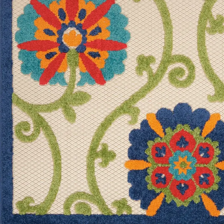 7' X 10' Blue Ivory and Orange Abstract Non Skid Area Rug