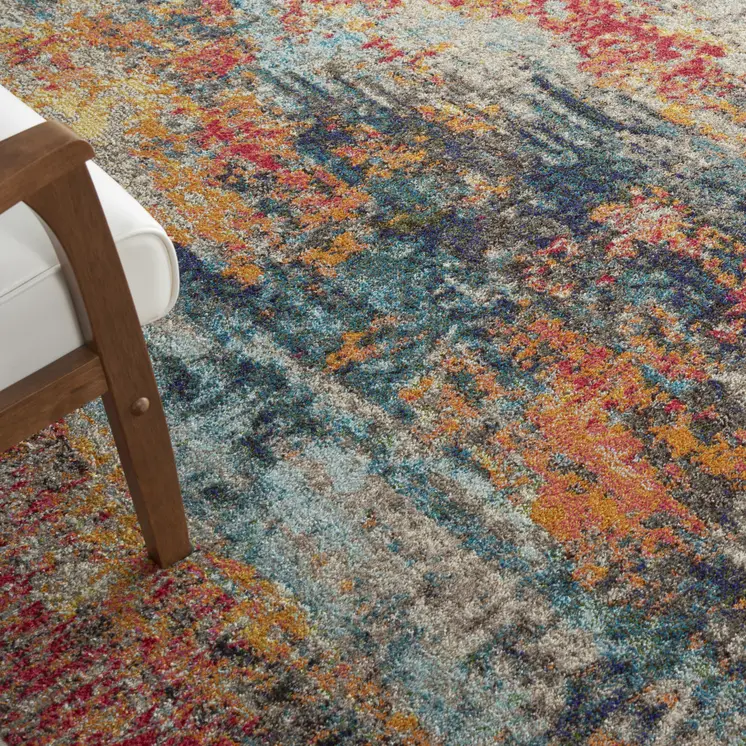 7' X 10' Blue Ivory and Orange Abstract Non Skid Area Rug