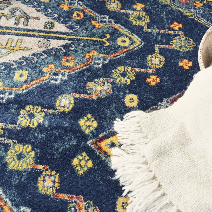 8' X 10' Blue and Yellow Oriental Power Loom Area Rug