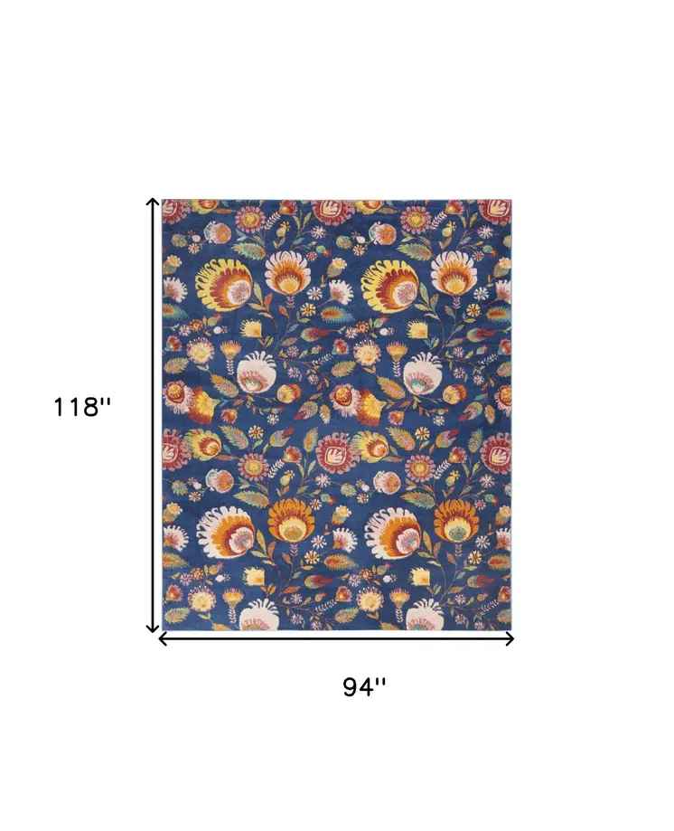 8' X 10' Navy Blue Floral Power Loom Area Rug