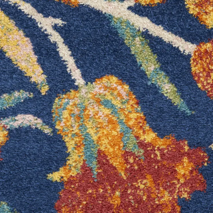 8' X 10' Navy Blue Floral Power Loom Area Rug
