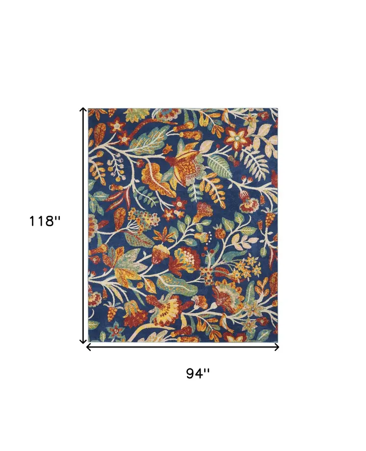 8' X 10' Navy Blue Floral Power Loom Area Rug