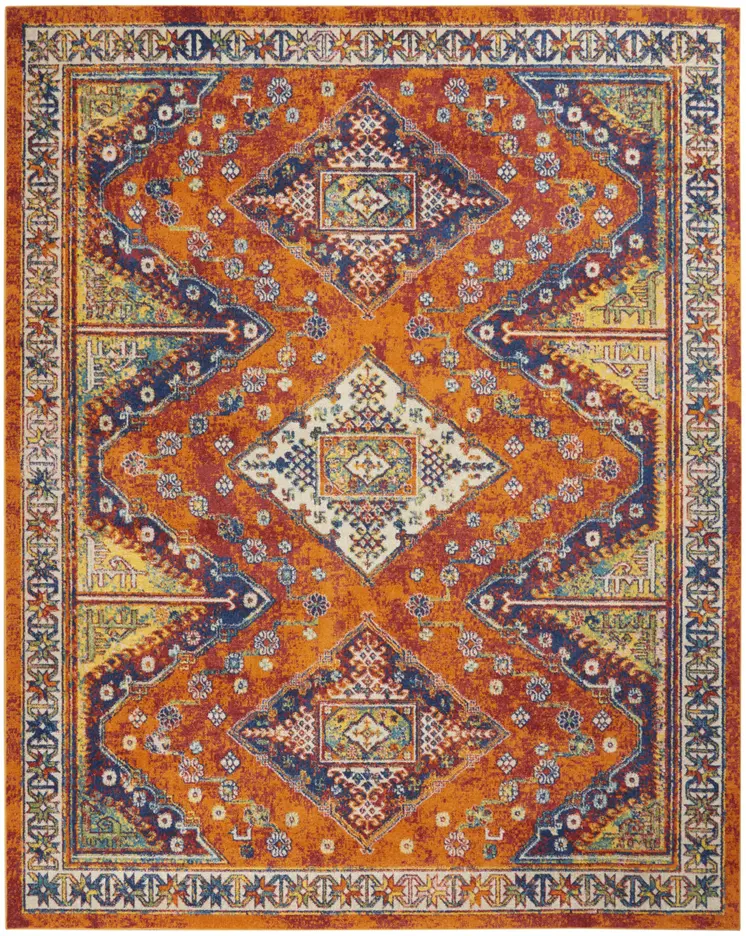 8' X 10' Orange Oriental Power Loom Area Rug