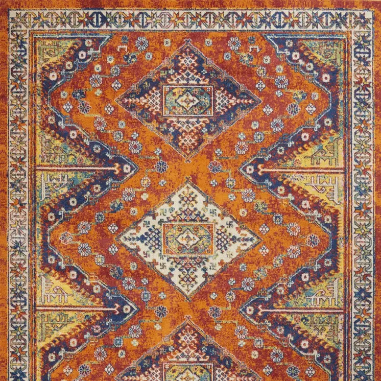 8' X 10' Orange Oriental Power Loom Area Rug