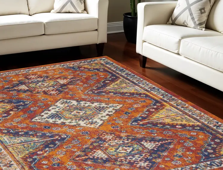 8' X 10' Orange Oriental Power Loom Area Rug