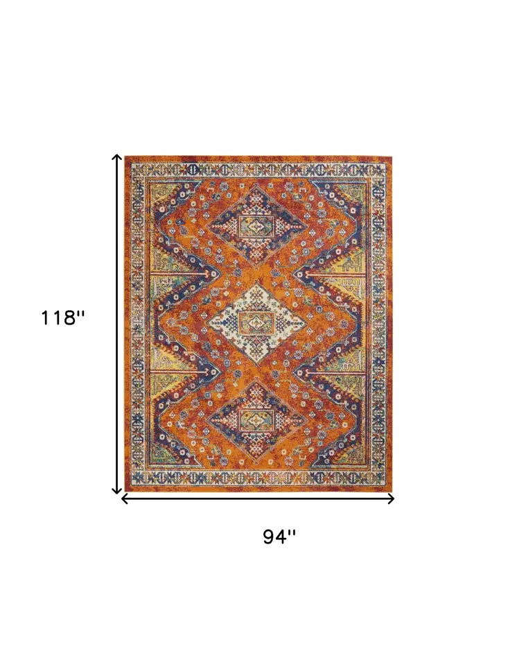 8' X 10' Orange Oriental Power Loom Area Rug