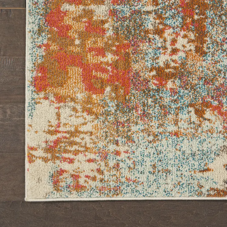 7' X 10' Ivory Red and Pink Abstract Distressed Non Skid Area Rug