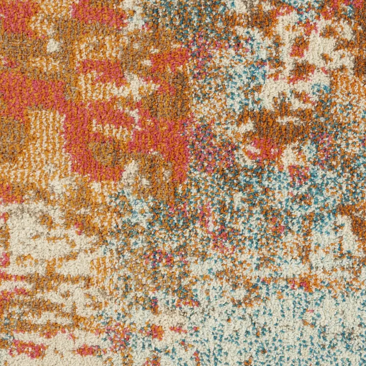 7' X 10' Ivory Red and Pink Abstract Distressed Non Skid Area Rug