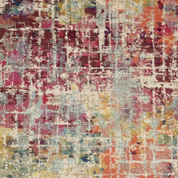 7' X 10' Ivory Red and Pink Abstract Distressed Non Skid Area Rug