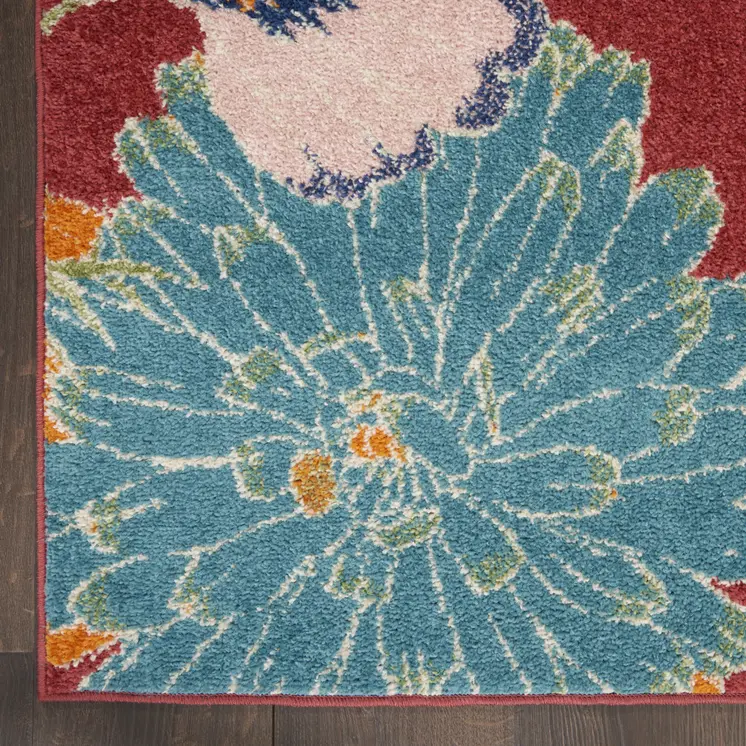 8' X 10' Orange and Red Tropical Floral Power Loom Area Rug
