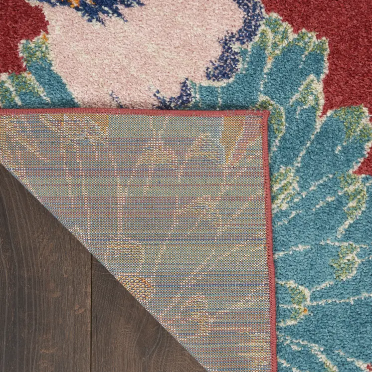 8' X 10' Orange and Red Tropical Floral Power Loom Area Rug