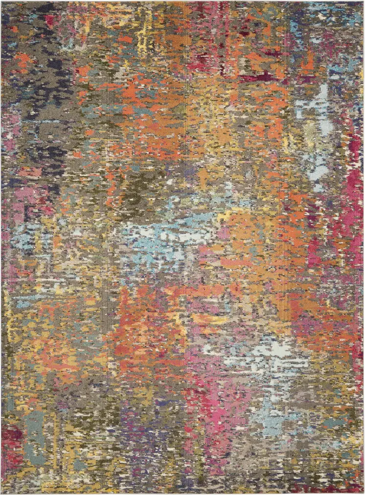 7' X 10' Blue and Orange Abstract Non Skid Area Rug