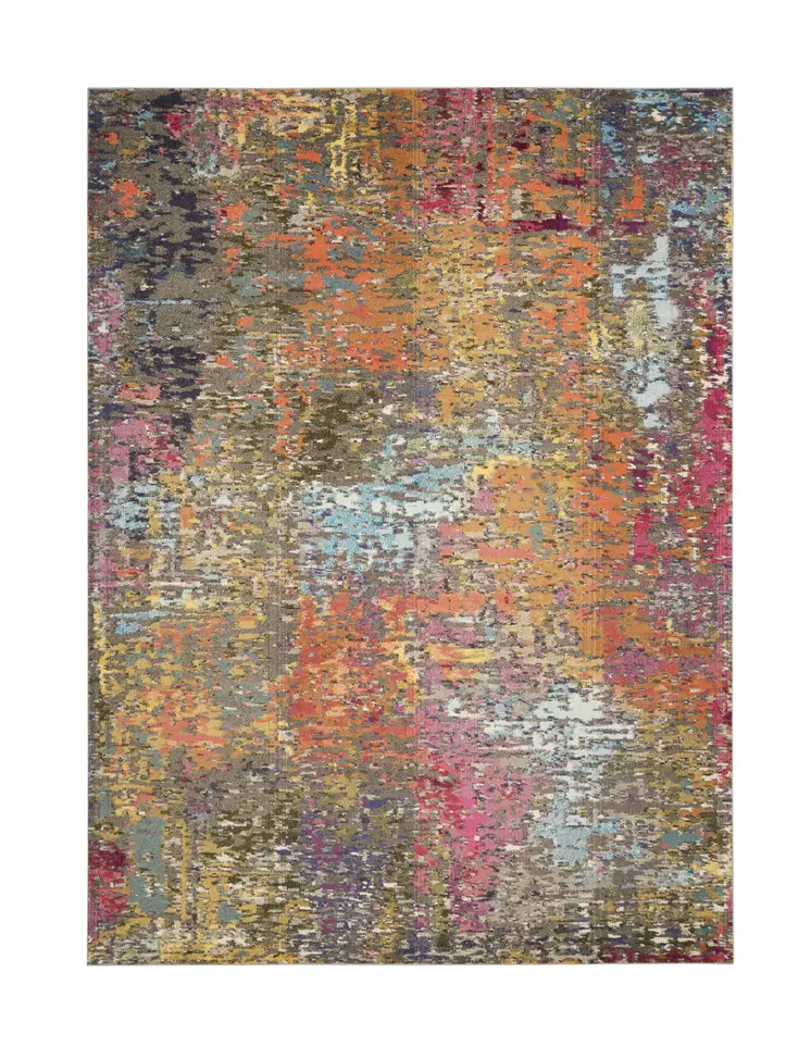 7' X 10' Blue and Orange Abstract Non Skid Area Rug
