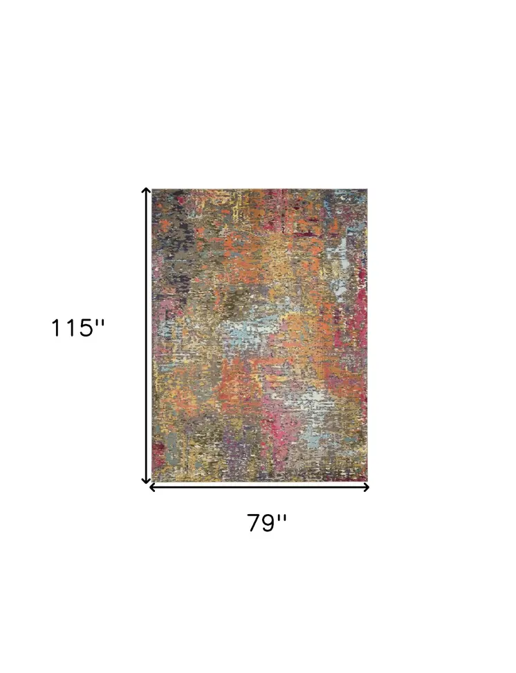 7' X 10' Blue and Orange Abstract Non Skid Area Rug