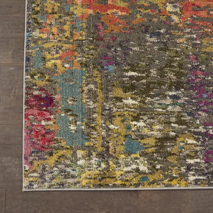 7' X 10' Blue and Orange Abstract Non Skid Area Rug