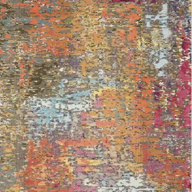 7' X 10' Blue and Orange Abstract Non Skid Area Rug