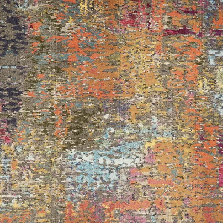 7' X 10' Blue and Orange Abstract Non Skid Area Rug