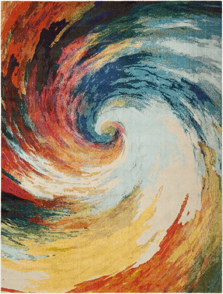 7' X 10' Ivory Blue and Orange Abstract Non Skid Area Rug