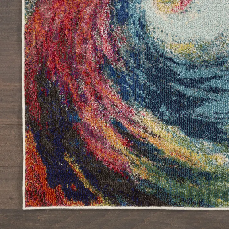 7' X 10' Ivory Blue and Orange Abstract Non Skid Area Rug