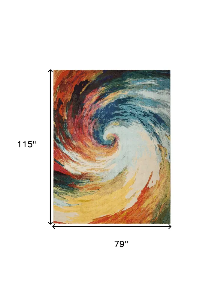 7' X 10' Ivory Blue and Orange Abstract Non Skid Area Rug