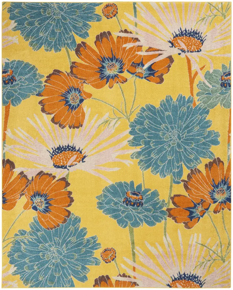 8' X 10' Yellow Tropical Floral Power Loom Area Rug