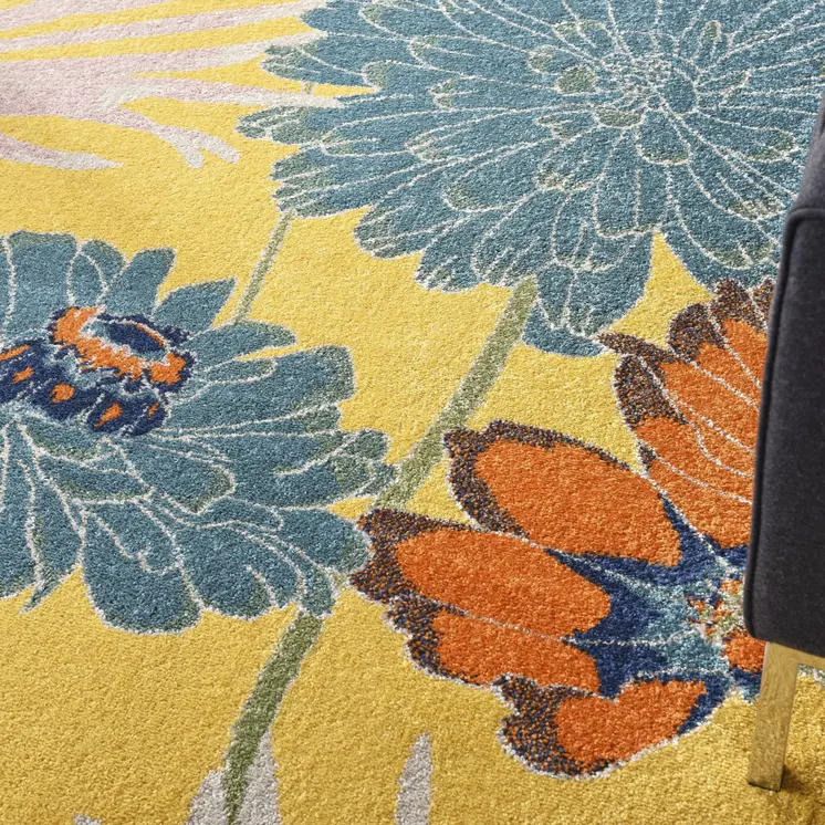 8' X 10' Yellow Tropical Floral Power Loom Area Rug