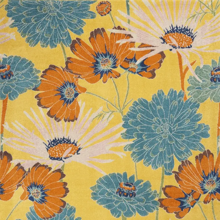 8' X 10' Yellow Tropical Floral Power Loom Area Rug