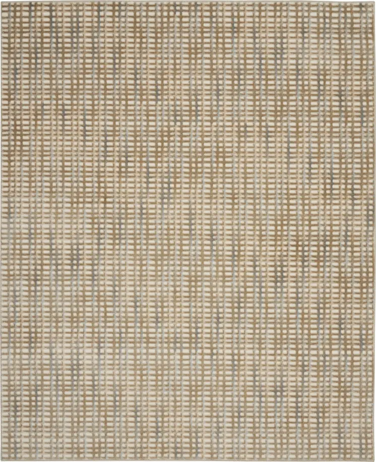 8' X 10' Beige And Blue Abstract Indoor Outdoor Area Rug
