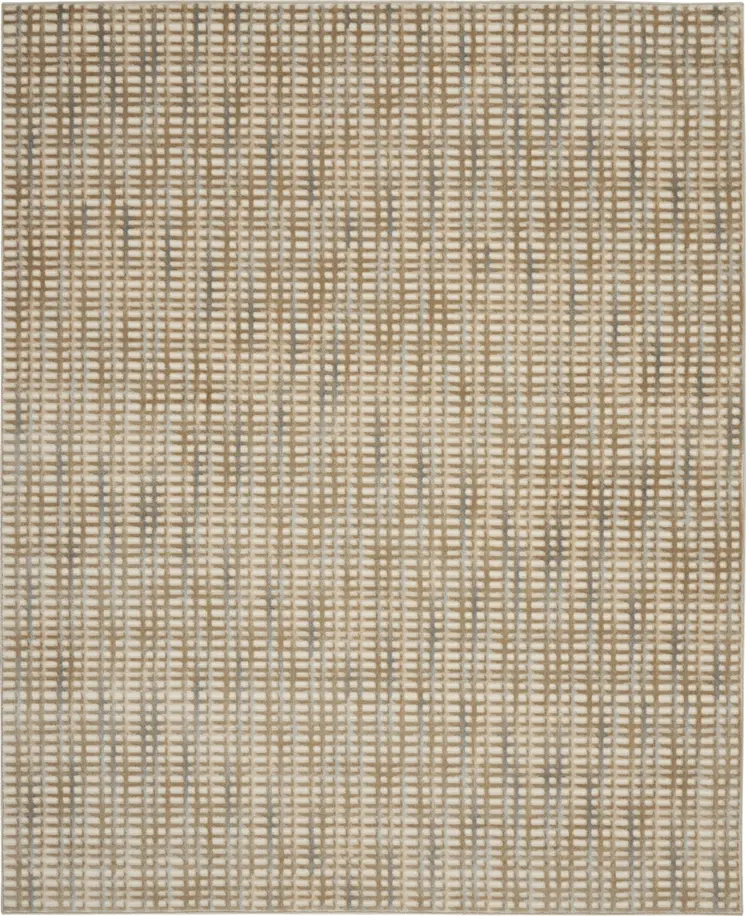 8' X 10' Beige And Blue Abstract Indoor Outdoor Area Rug