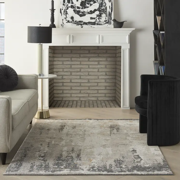 5' X 7' Cream Black and Gray Abstract Area Rug