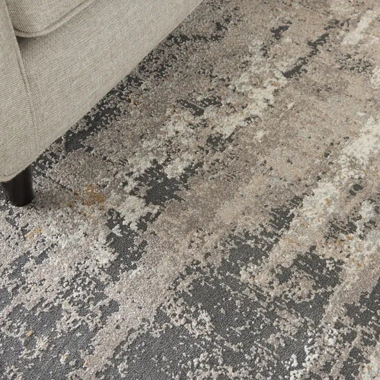 5' X 7' Cream Black and Gray Abstract Area Rug