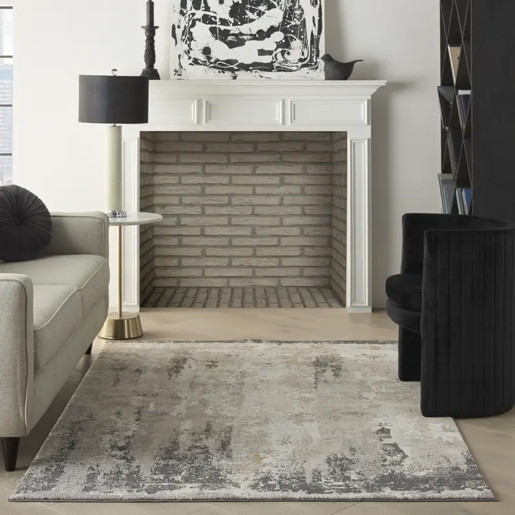 5' X 7' Cream Black and Gray Abstract Area Rug