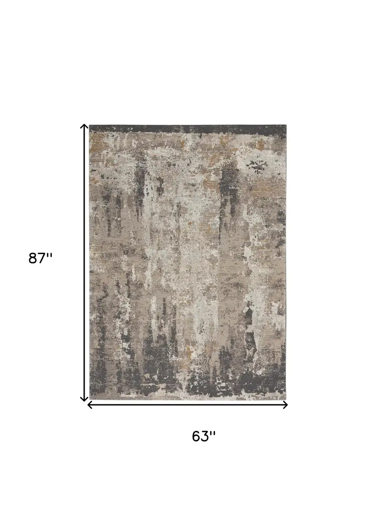5' X 7' Cream Black and Gray Abstract Area Rug
